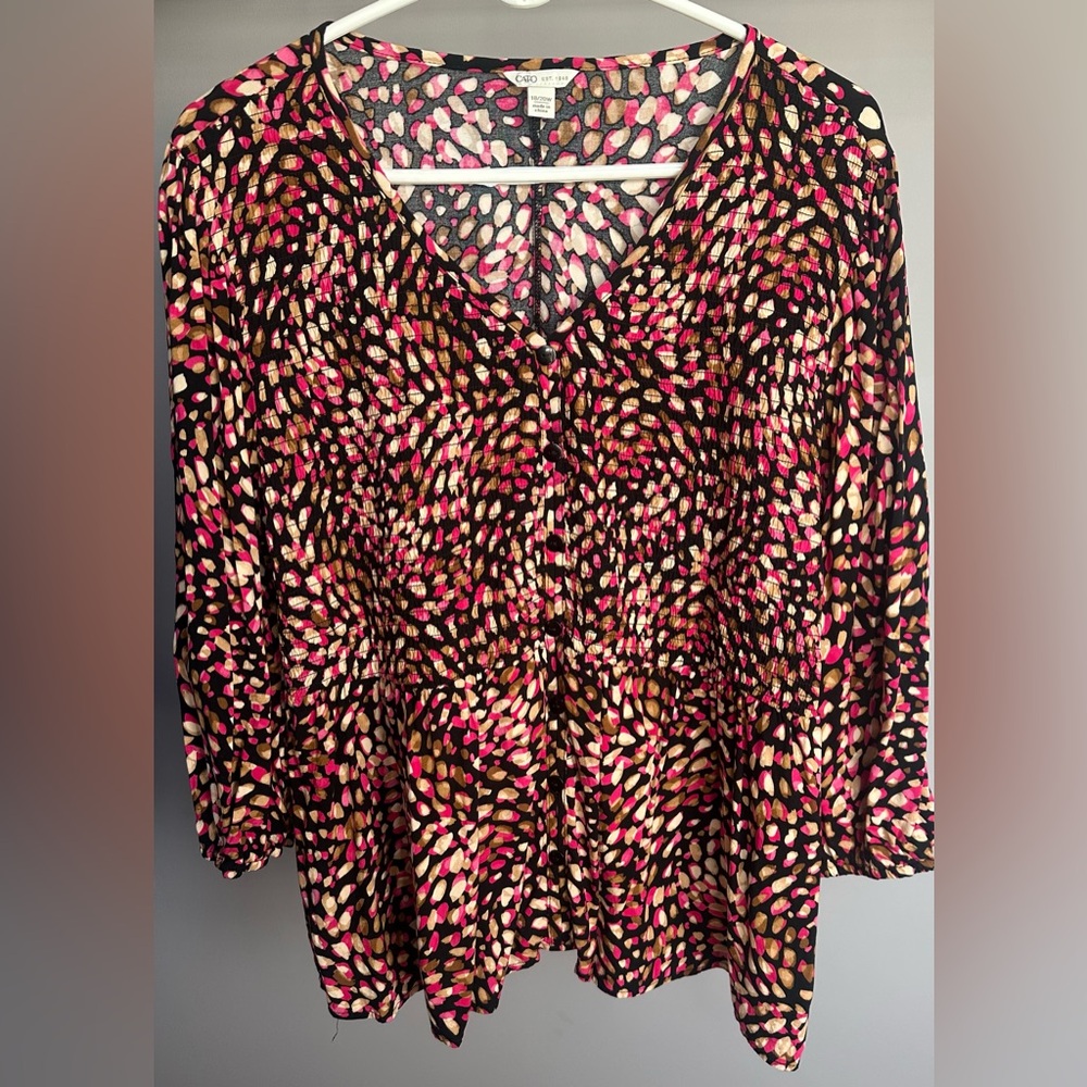 CATO size 18/20W Pink and Black Patterned Blouse